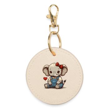 Baby elephant in vintage dungarees - Round Keyring - oyster - Front
