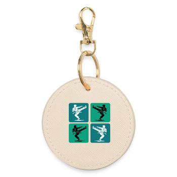 Karate Silhouette – Retro Style - Runder Schlüsselanhänger - Auster - Vorne