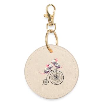 Souris polygonales mignonnes sur un penny farthing nostalgique - Porte-clés rond - huître - Devant