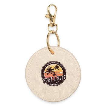 Port Louis Mauritius Palm Trees Retro Design - Round Keyring - oyster - Front