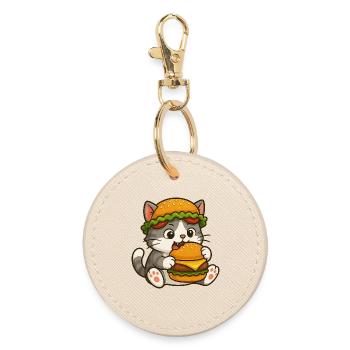 chat mignon avec burger dessin animé fast-food ciel - Porte-clés rond - huître - Devant
