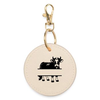 Cow Silhouette with Text Space – Farm Shirt - Round Keyring - oyster - Front