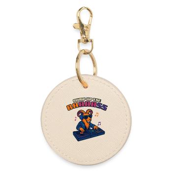 Goat DJ - Pump Up the Baaaass - Round Keyring - oyster - Front