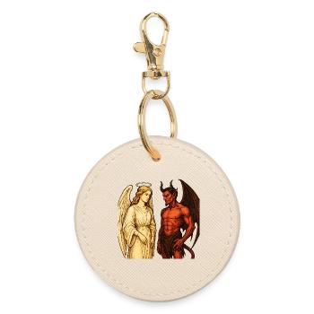 Heavenly Angel vs Fiery Demon Illustration - Round Keyring - oyster - Front