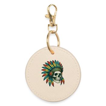 Native Tribal Skull Illustration - Round Keyring - oyster - Front