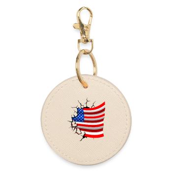 Flag of the United States - USA - Flag Broken Desi - Round Keyring - oyster - Front