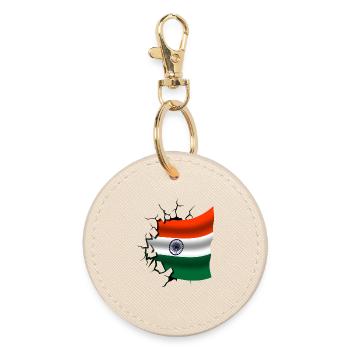 Flag of India - India - Flag Broken Design - Round Keyring - oyster - Front