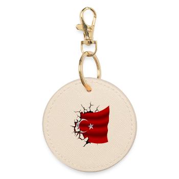 Flag of Turkey - Turkey - Flag Broken Design - Round Keyring - oyster - Front