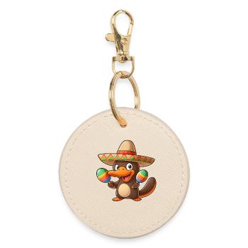 Funny beak duck with sombrero and maracas - Round Keyring - oyster - Front
