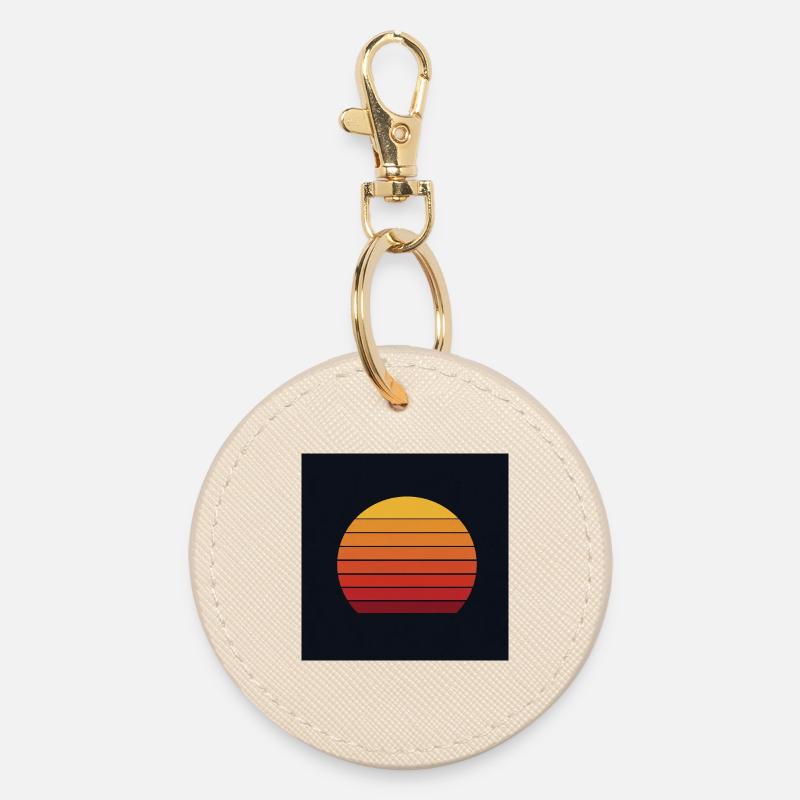 Retro sunset design - Round Keyring - oyster