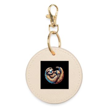 Stay cool always with the calm funny sloth - Round Keyring - oyster - Front