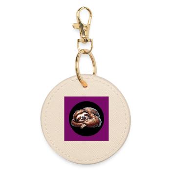 Sloth - always stay cool with the calm - Round Keyring - oyster - Front