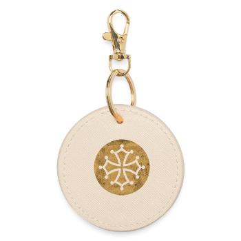 Croix cathare dans cercle doré - symbole occitan - Porte-clés rond - huître - Devant