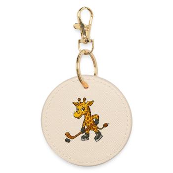 Giraffe spielt Hockey Eishockey Mann Sportlermut - Runder Schlüsselanhänger - Auster - Vorne