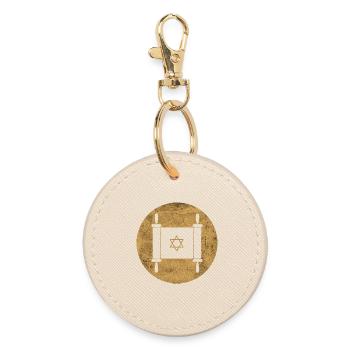 Torah scroll in a golden circle - Round Keyring - oyster - Front