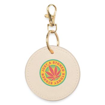 Lebendiges Cannabisblatt mit Retro-Kreisen - Runder Schlüsselanhänger - Auster - Vorne