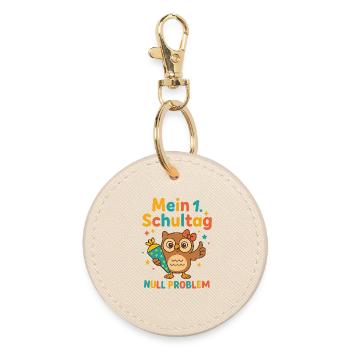 Mein 1. Schultag | Eule mit Schultüte & Schleife - Runder Schlüsselanhänger - Auster - Vorne