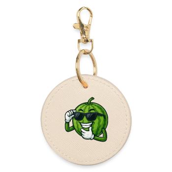 Cool Watermelon with Sunglasses Cartoon Summer - Round Keyring - oyster - Front