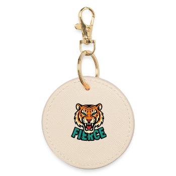 Wilder Tiger Grafik T-Shirt - Runder Schlüsselanhänger - Auster - Vorne