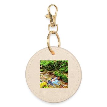 Wasserfall im Grünen Naturdesign - Runder Schlüsselanhänger - Auster - Vorne
