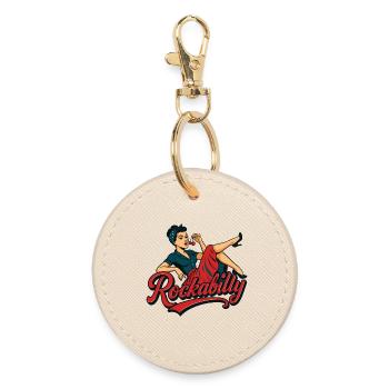 Rockabilly Forever Cherries Wife 50s Gift - Round Keyring - oyster - Front