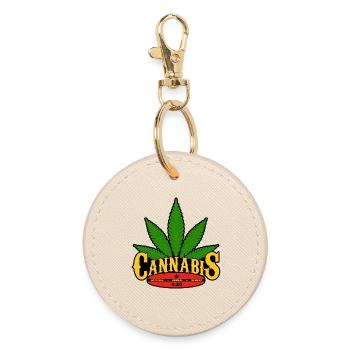 Cannabis Blatt Retro Abzeichen Design - Runder Schlüsselanhänger - Auster - Vorne
