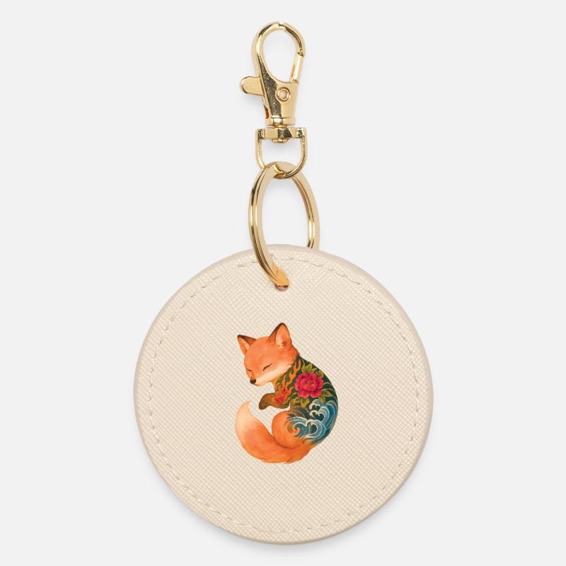 Tattooed Fox Cub – Floating Serenity - Round Keyring - oyster