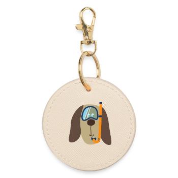 Seal Head Dog Snorkel Diver Kids Illu - Round Keyring - oyster - Front
