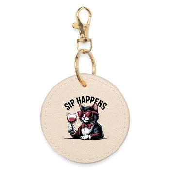 Sip Happens Katzenwein-Liebhaber - Runder Schlüsselanhänger - Auster - Vorne