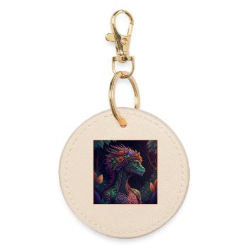 Mythical Jungle Dragon Illustration - Round Keyring - oyster - Front