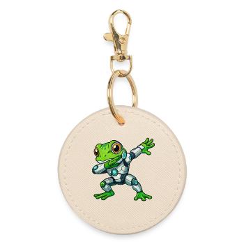 Cool Frog Cartoon Robot Cyborg Mech Astronaut - Round Keyring - oyster - Front