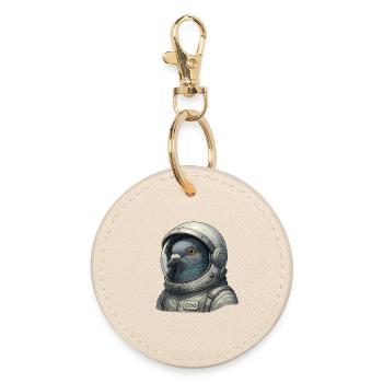 Pigeon Astronaut Close-Up in Space Suit Helmet - Round Keyring - oyster - Front