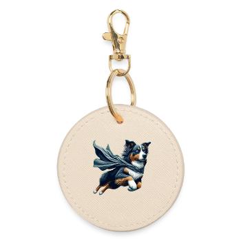 Super Dog Australian Shepherd Sheppie Gift - Round Keyring - oyster - Front