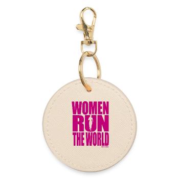 WOMEN RUN THE WORLD - Rosa Damenläufer-Design - Runder Schlüsselanhänger - Auster - Vorne