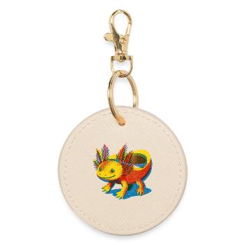 Lebendiges Regenbogen-Axolotl-Design - Runder Schlüsselanhänger - Auster - Vorne