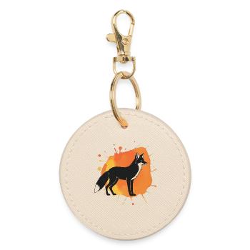 Falk-Hund Silhouette mit Orangenem Hintergrund - Runder Schlüsselanhänger - Auster - Vorne