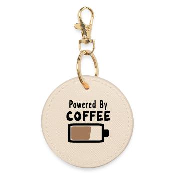 Powered By Coffee - Kaffee Statement Spruch - Runder Schlüsselanhänger - Auster - Vorne