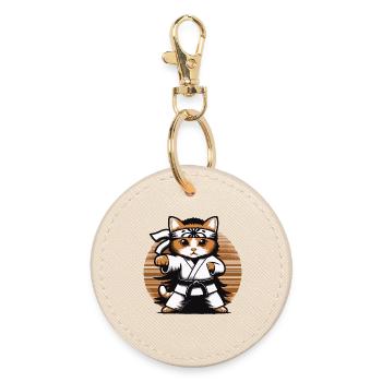 Kawaii Cat Karate Dojo Design - Round Keyring - oyster - Front