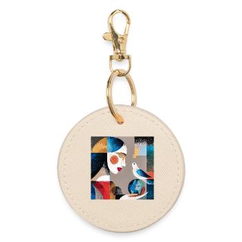 Portrait de femme abstrait avec oiseau et globe - Porte-clés rond - huître - Devant