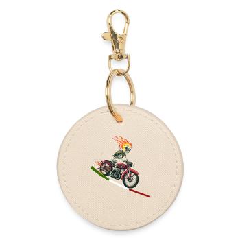Skeleton in Motorcycle Flaming Italian Flag - Round Keyring - oyster - Front