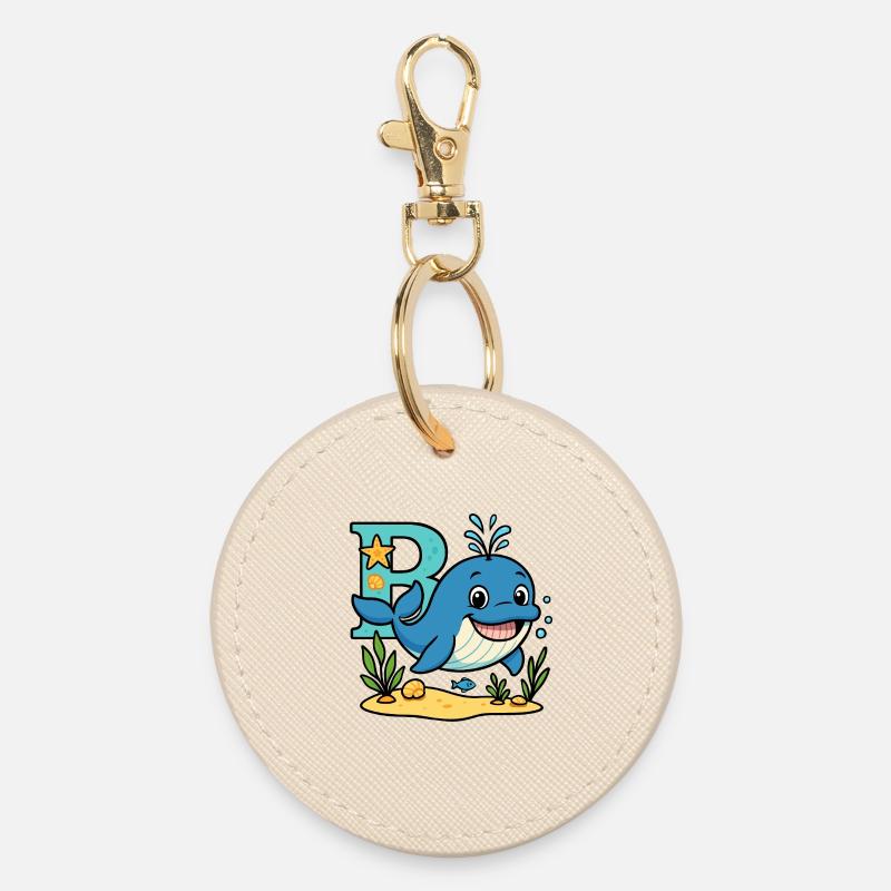 B for... Whale! Cute alphabet design - Round Keyring - oyster