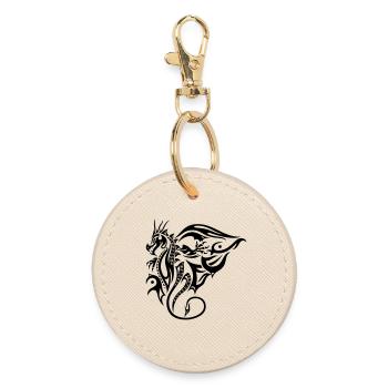 Seitlicher Tribal Drache Design mit Flügel - Runder Schlüsselanhänger - Auster - Vorne