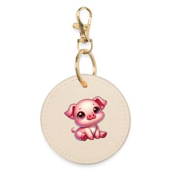 Cute Piglet Cartoon Farm Kawaii Agriculture - Round Keyring - oyster - Front