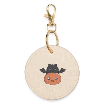 Kürbis & Fledermaus – Kawaii Halloween 🎃🦇 - Runder Schlüsselanhänger - Auster - Vorne