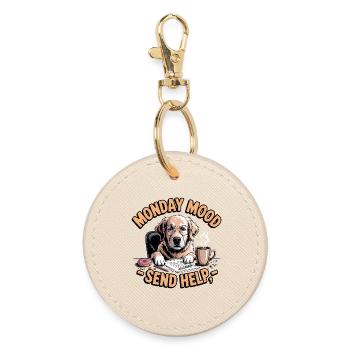 Monday Mood Dog - Round Keyring - oyster - Front