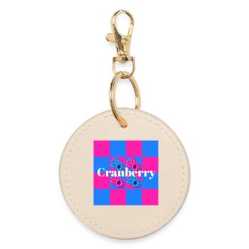 Vibrant berry patterns on color block background - Round Keyring - oyster - Front
