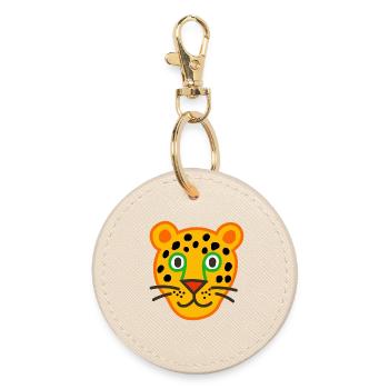 Cute Leopard Face Illustration - Round Keyring - oyster - Front