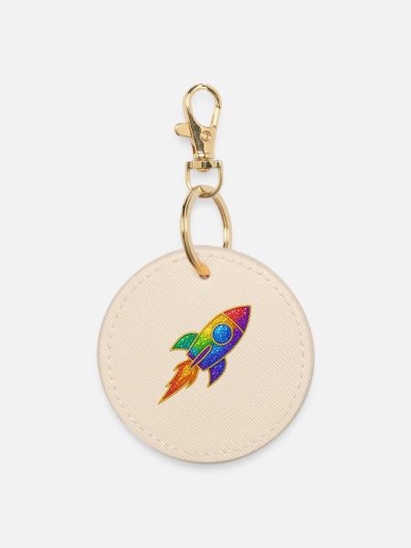 Regenbogen Rakete Glitzer Design - Runder Schlüsselanhänger - Auster