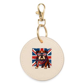 Bouledogue britannique avec lunettes de soleil Union Jack - Porte-clés rond - huître - Devant