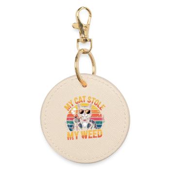 Retro Cat Stoner Illustration - Round Keyring - oyster - Front